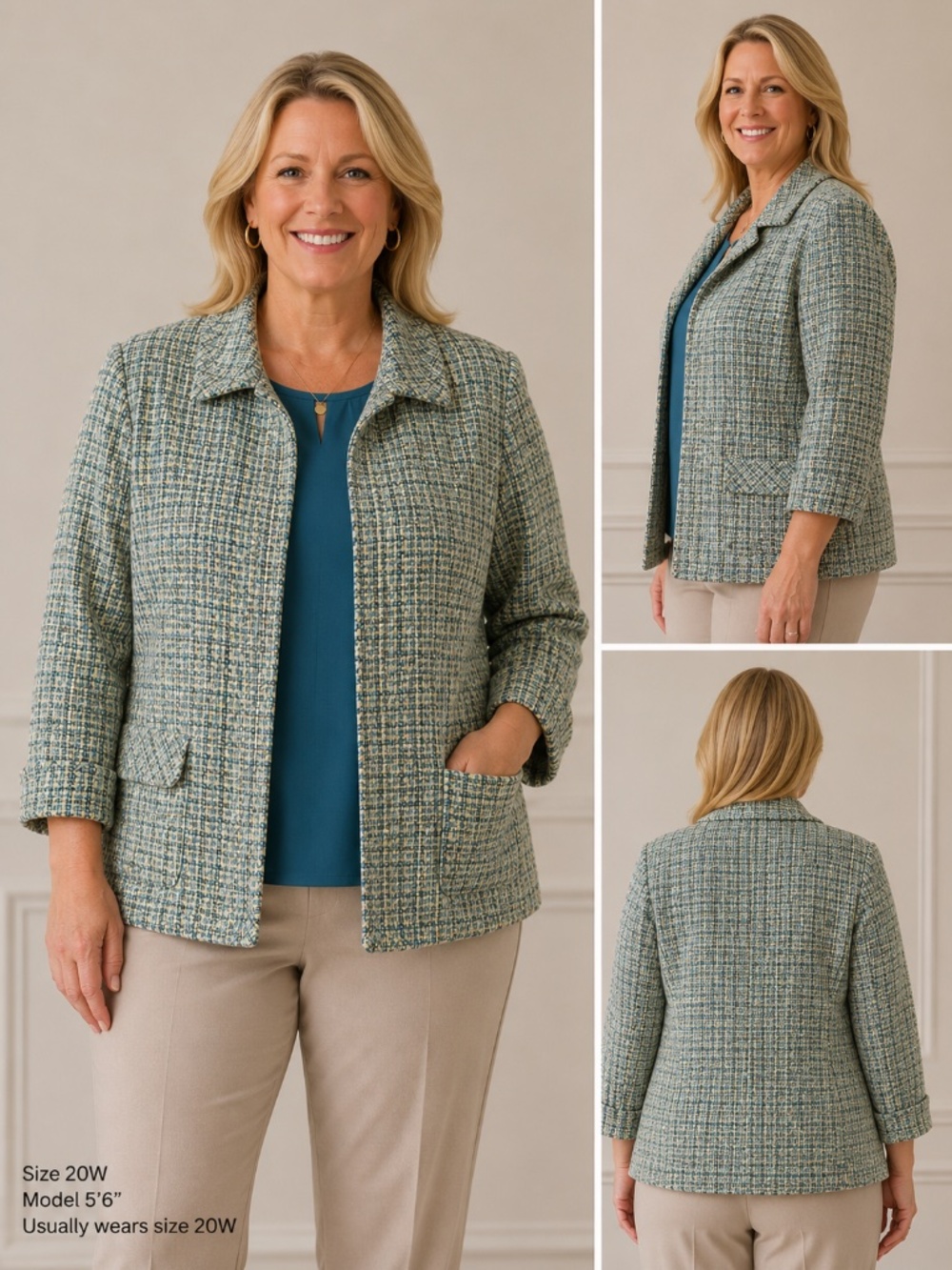 CJ Banks 2X Turquoise Multicolor Tweed Blazer Jacket Plus Size